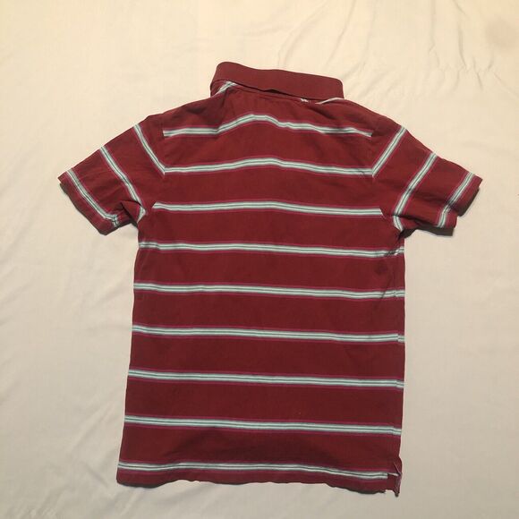 Abercrombie Fitch Polo Shirt Mens S Red Blue Striped Muscle Rugby Moose Logo - Picture 2 of 8